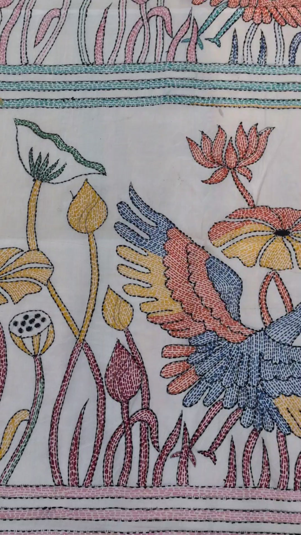 Swan Hand stitched Kantha saree