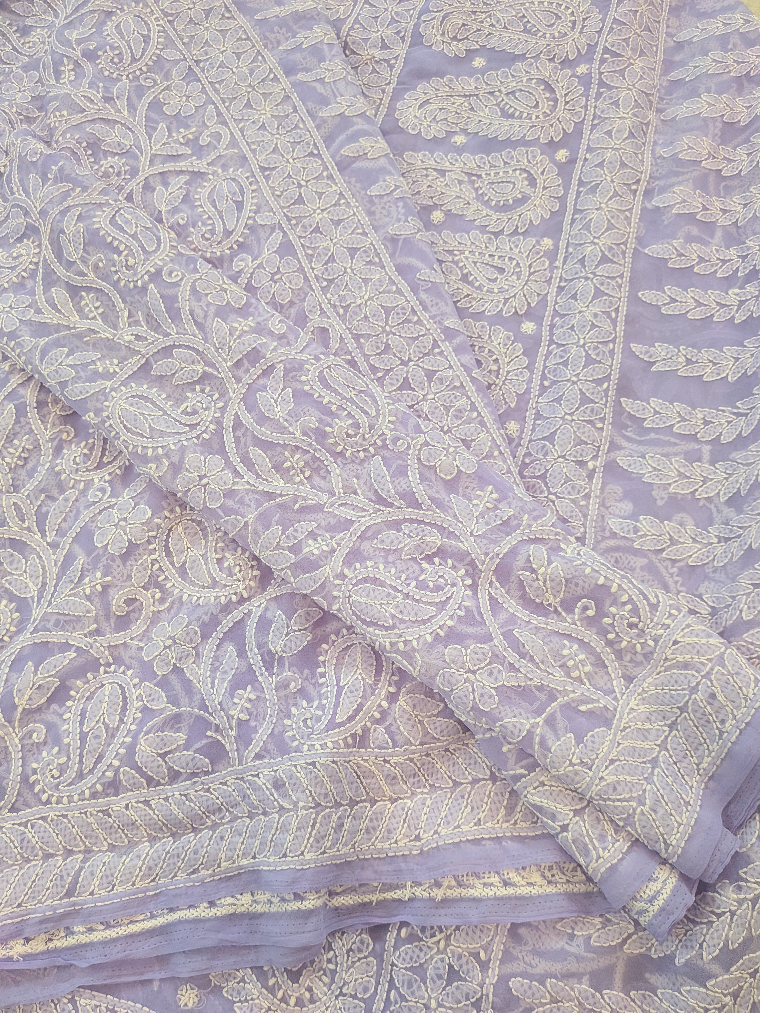 Lavender Full Jaal Chikankari Saree