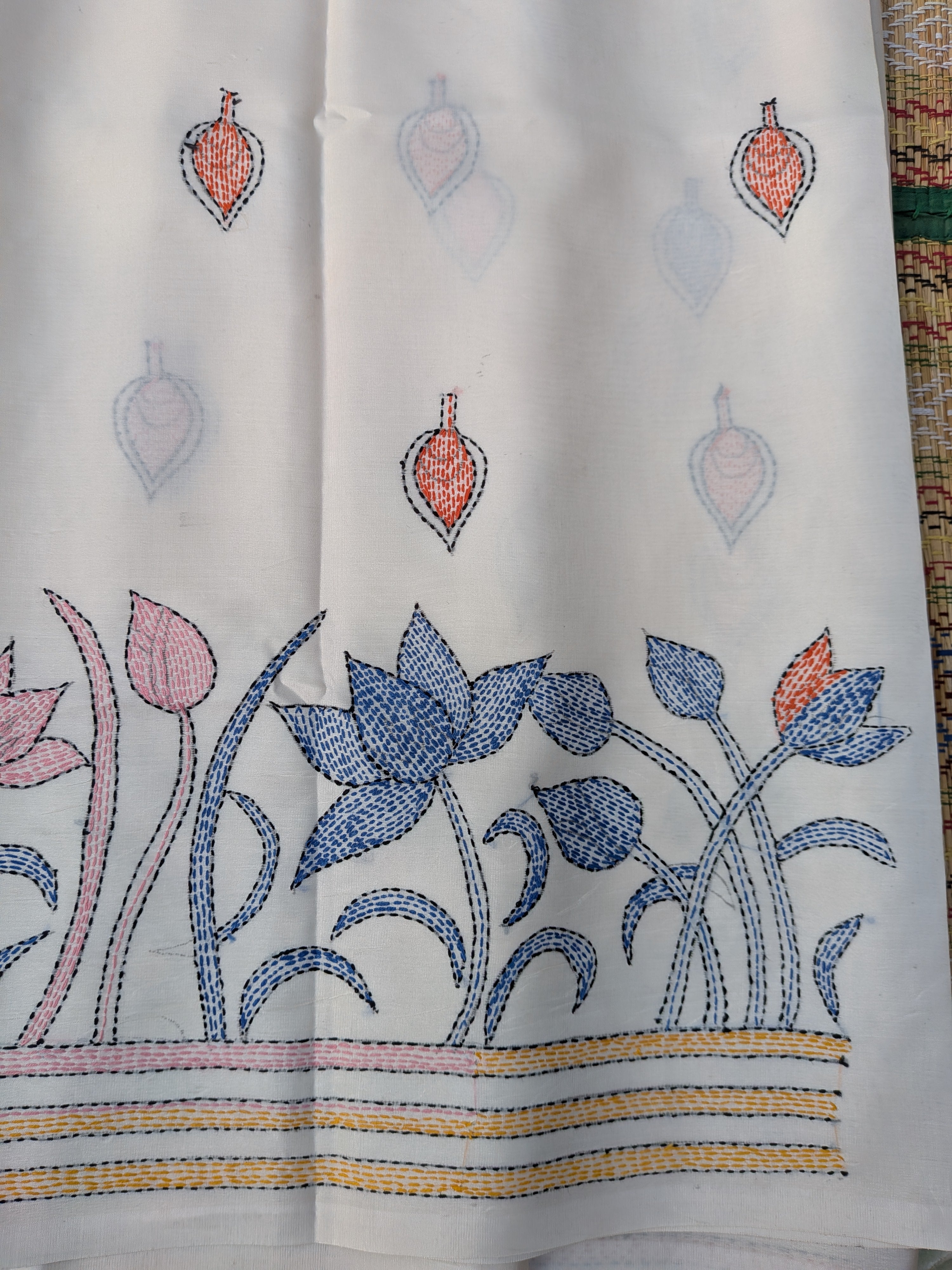 Swan Hand stitched Kantha saree
