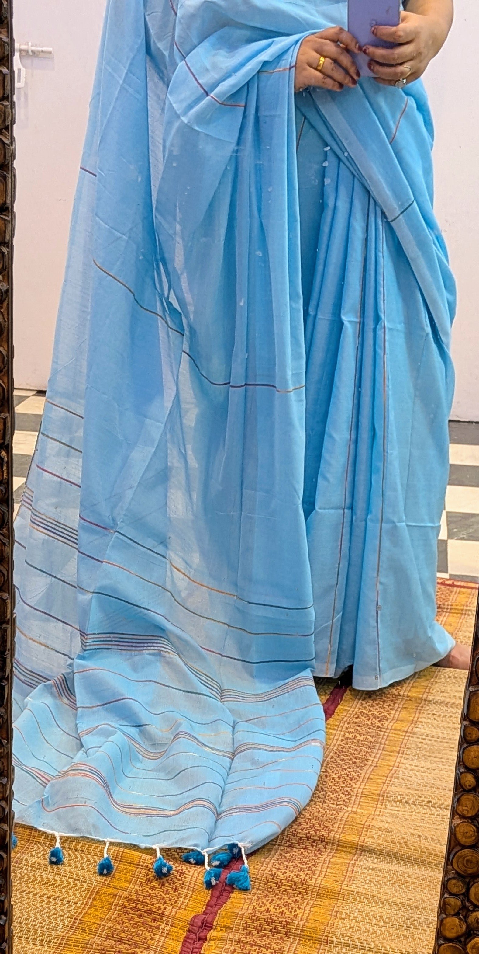 Khadi cotton saree blue