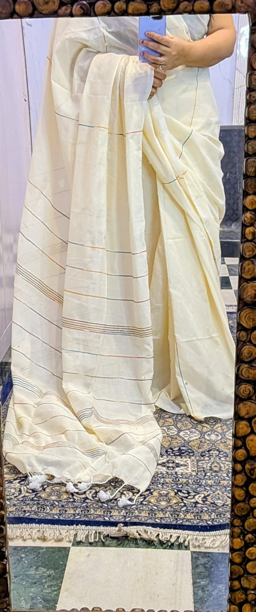 Khadi cotton saree white