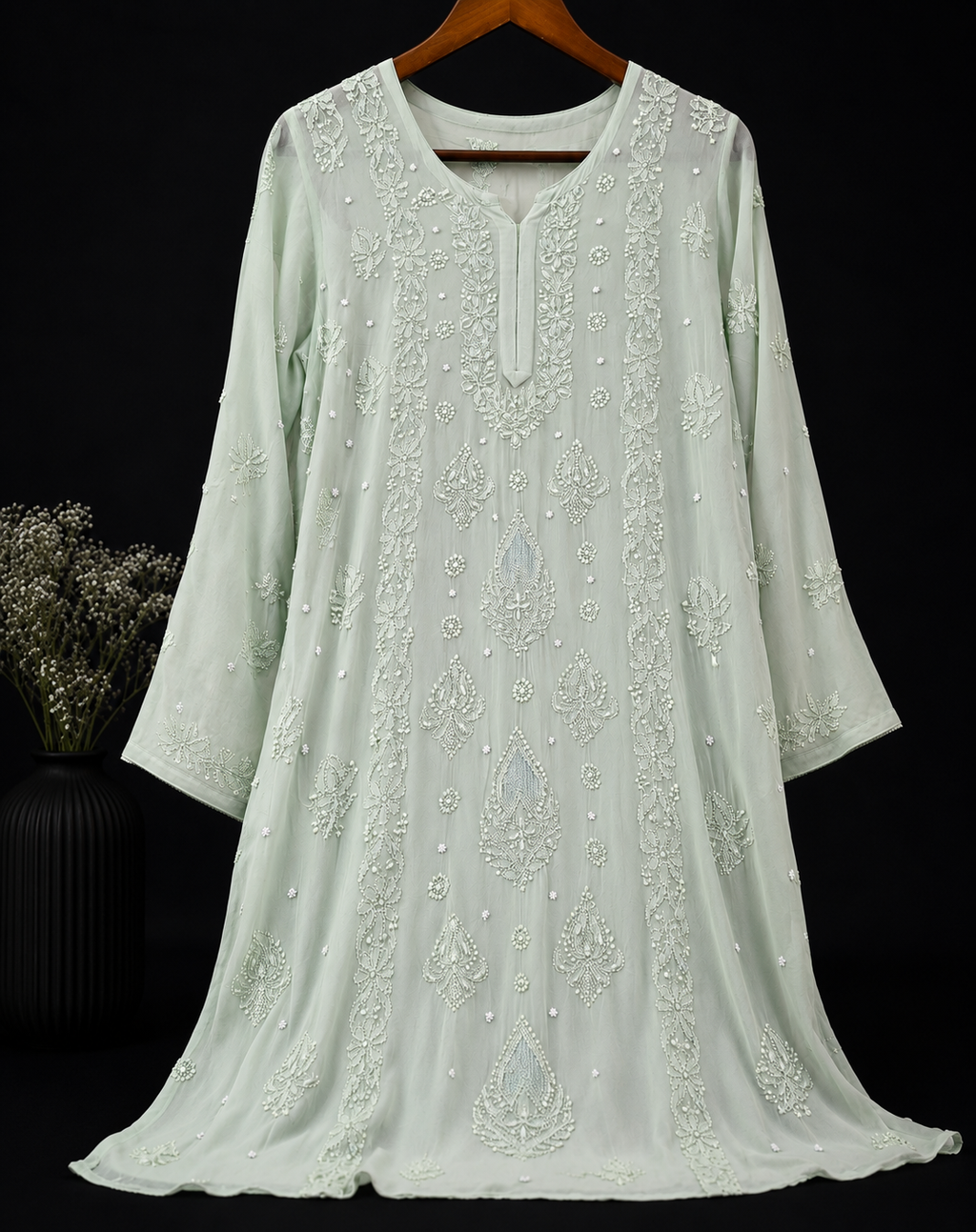 Mint green pure viscose gorgette kurta size 44