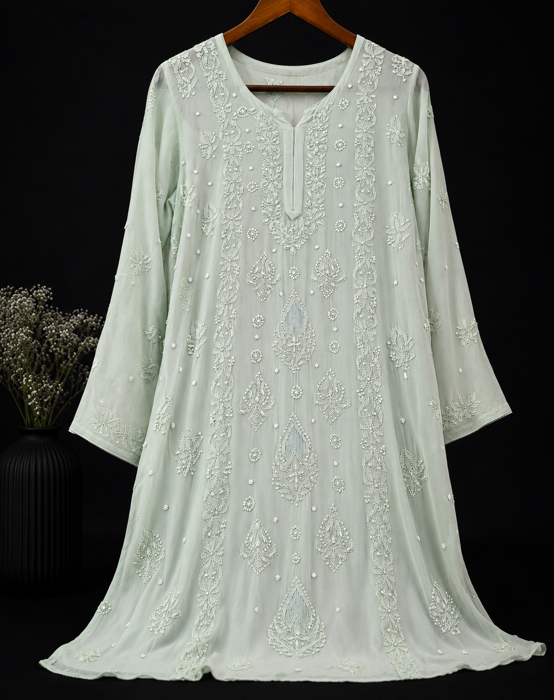Mint green pure viscose gorgette kurta size 44