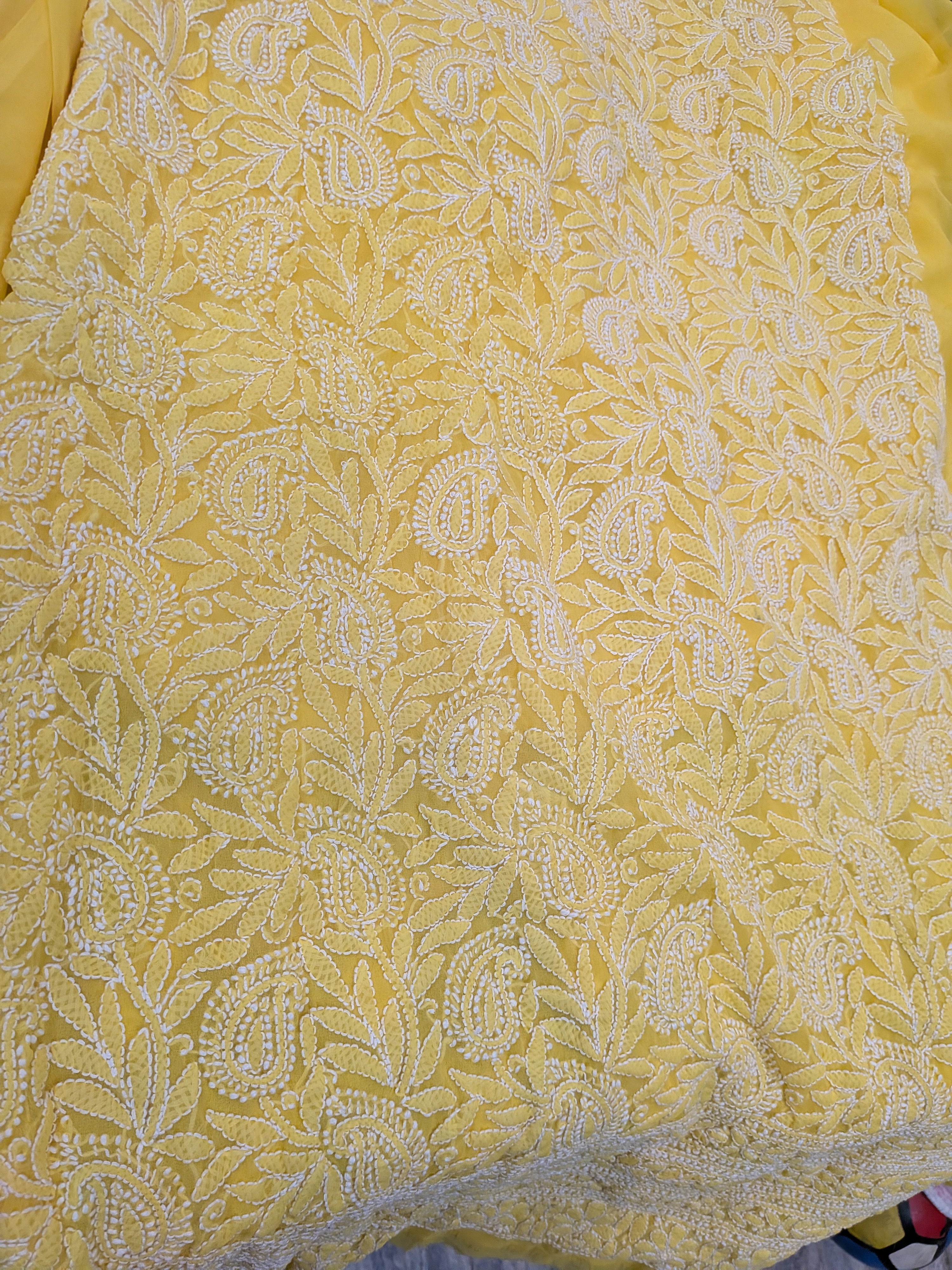 Yellow unstitched jaal suit