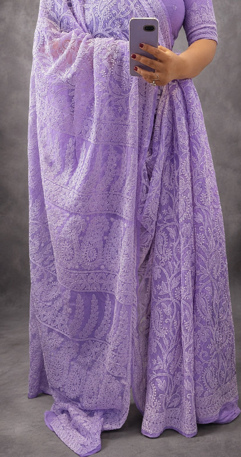 Lavender Full Jaal Chikankari Saree