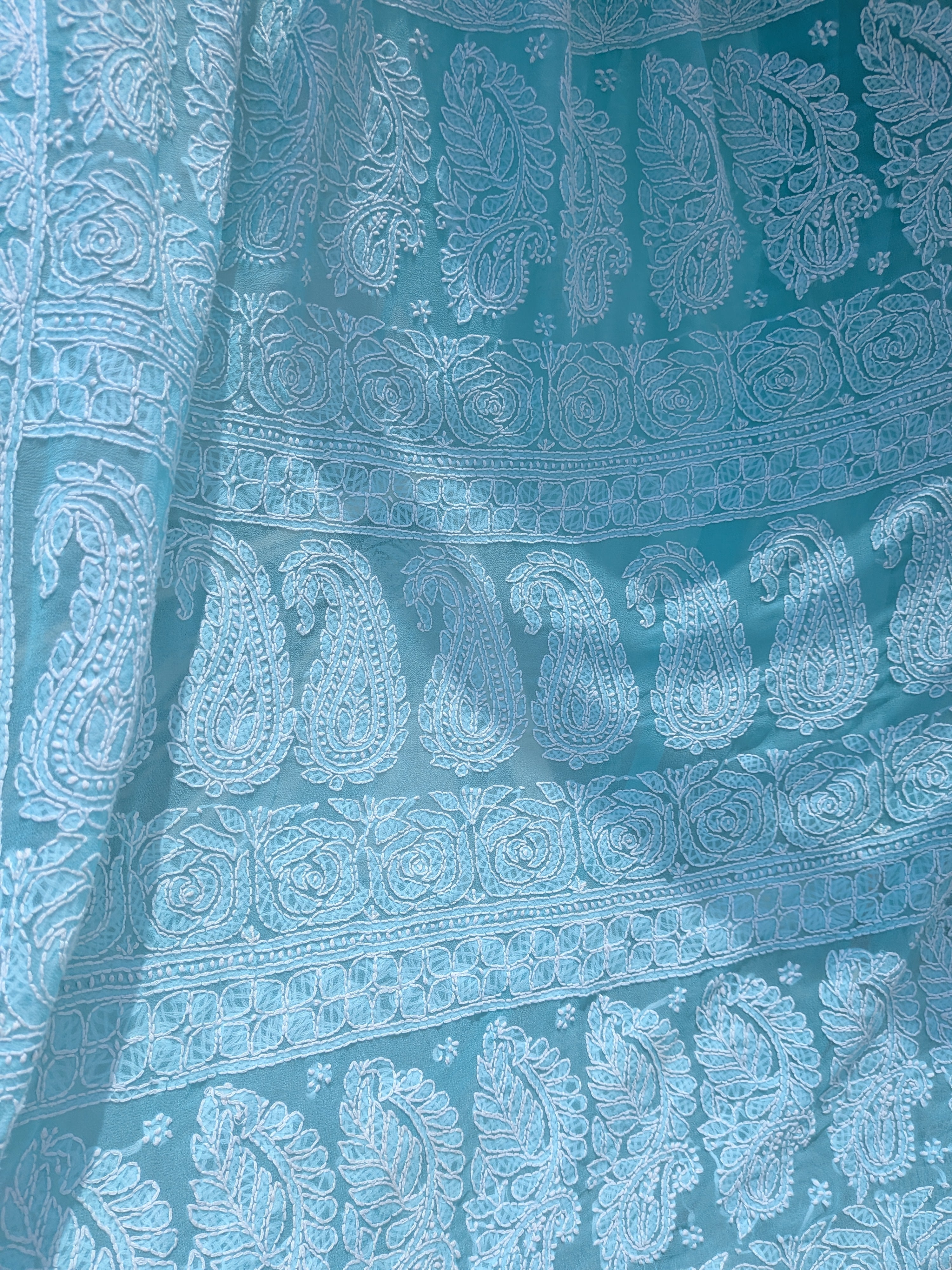 Sea green half jaal saree
