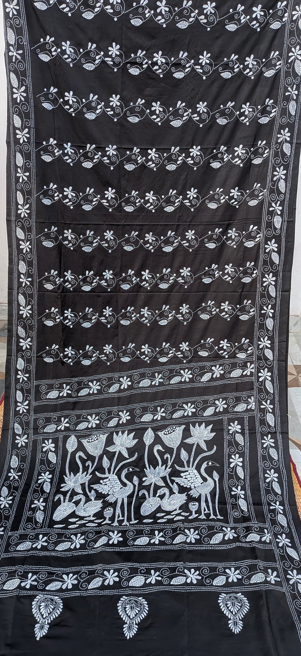 Black Kantha on semi silk