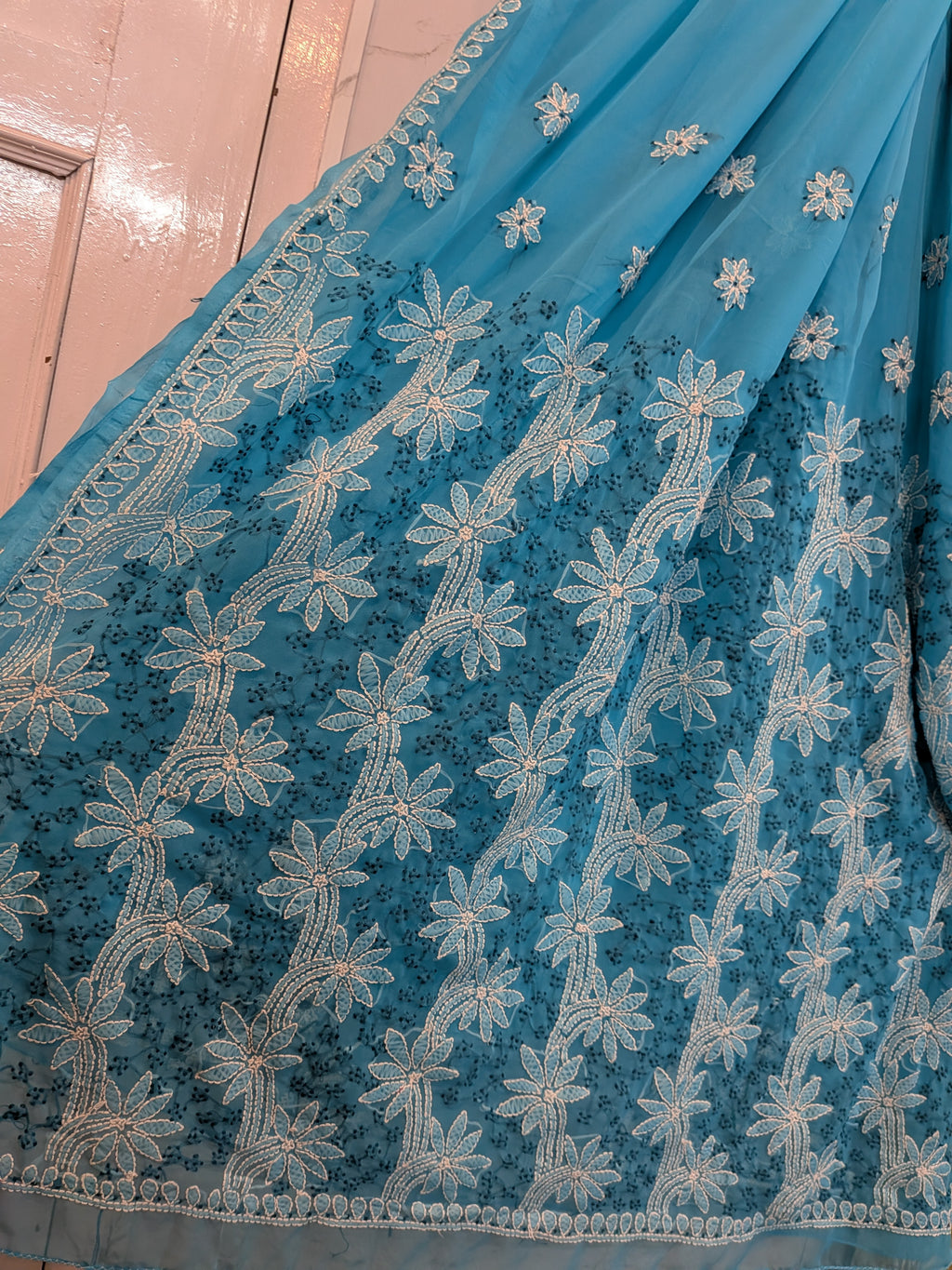Firozi blue Palla Border Saree
