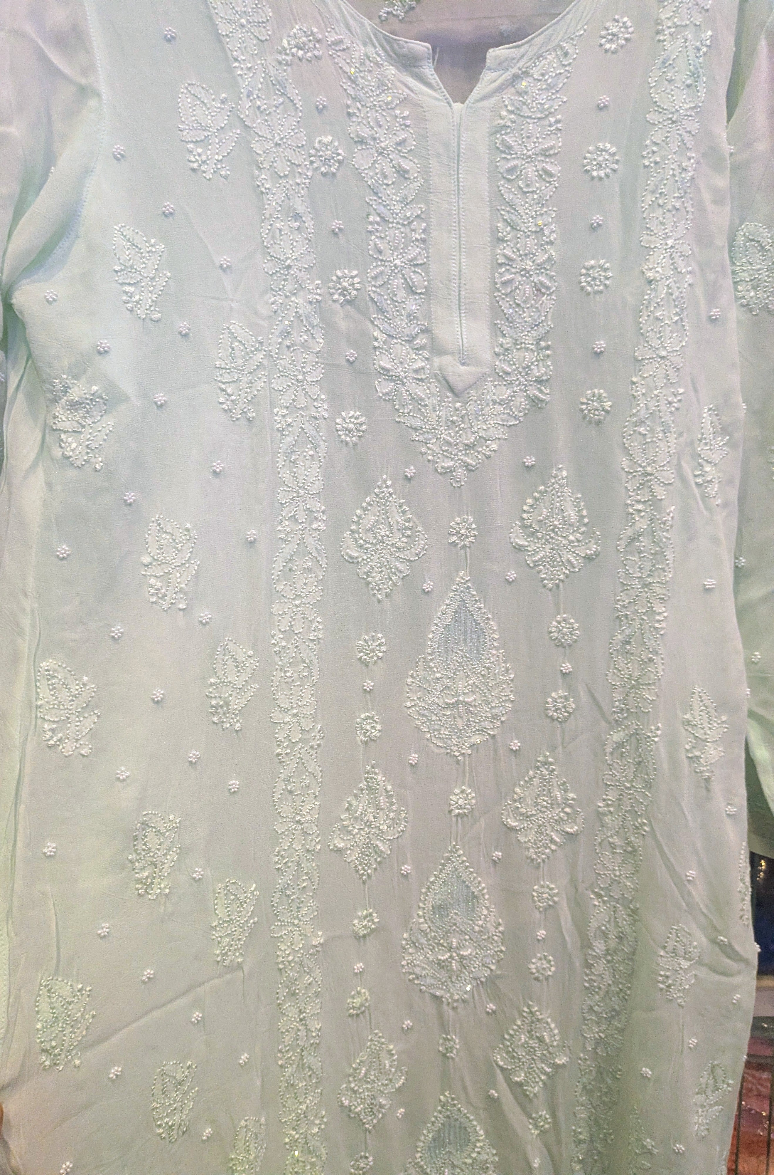 Mint green pure viscose gorgette kurta size 44