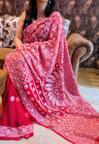Red Half Jaal Saree