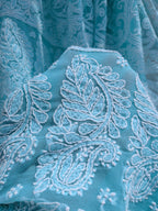 Sea green half jaal saree