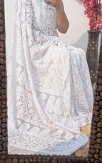Chandni white full jaal lucknow chikan saree with mukaish work