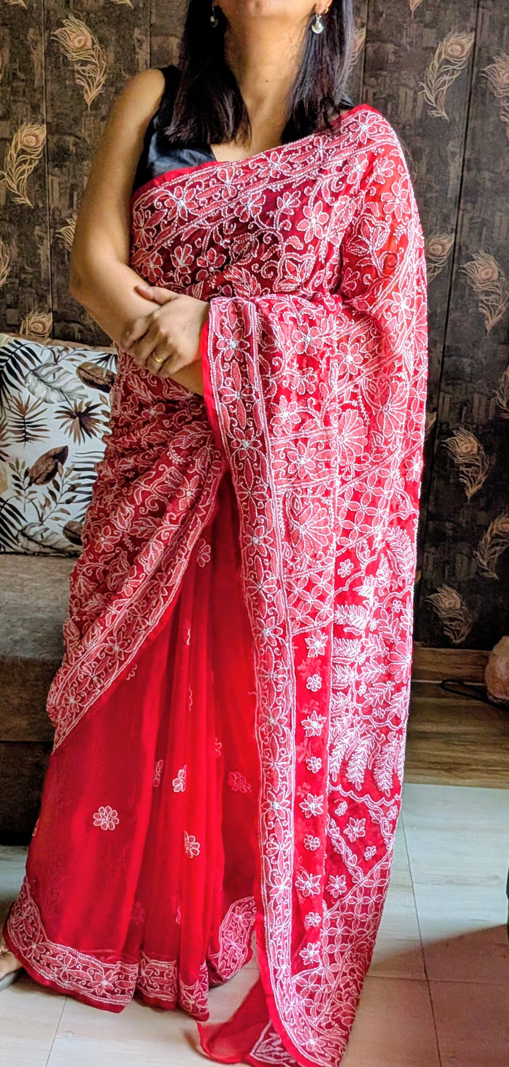 Red Half Jaal Saree