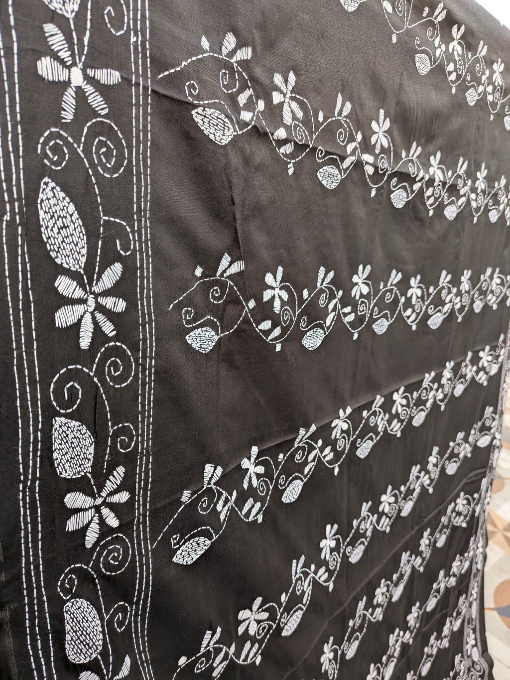 Black Kantha on semi silk