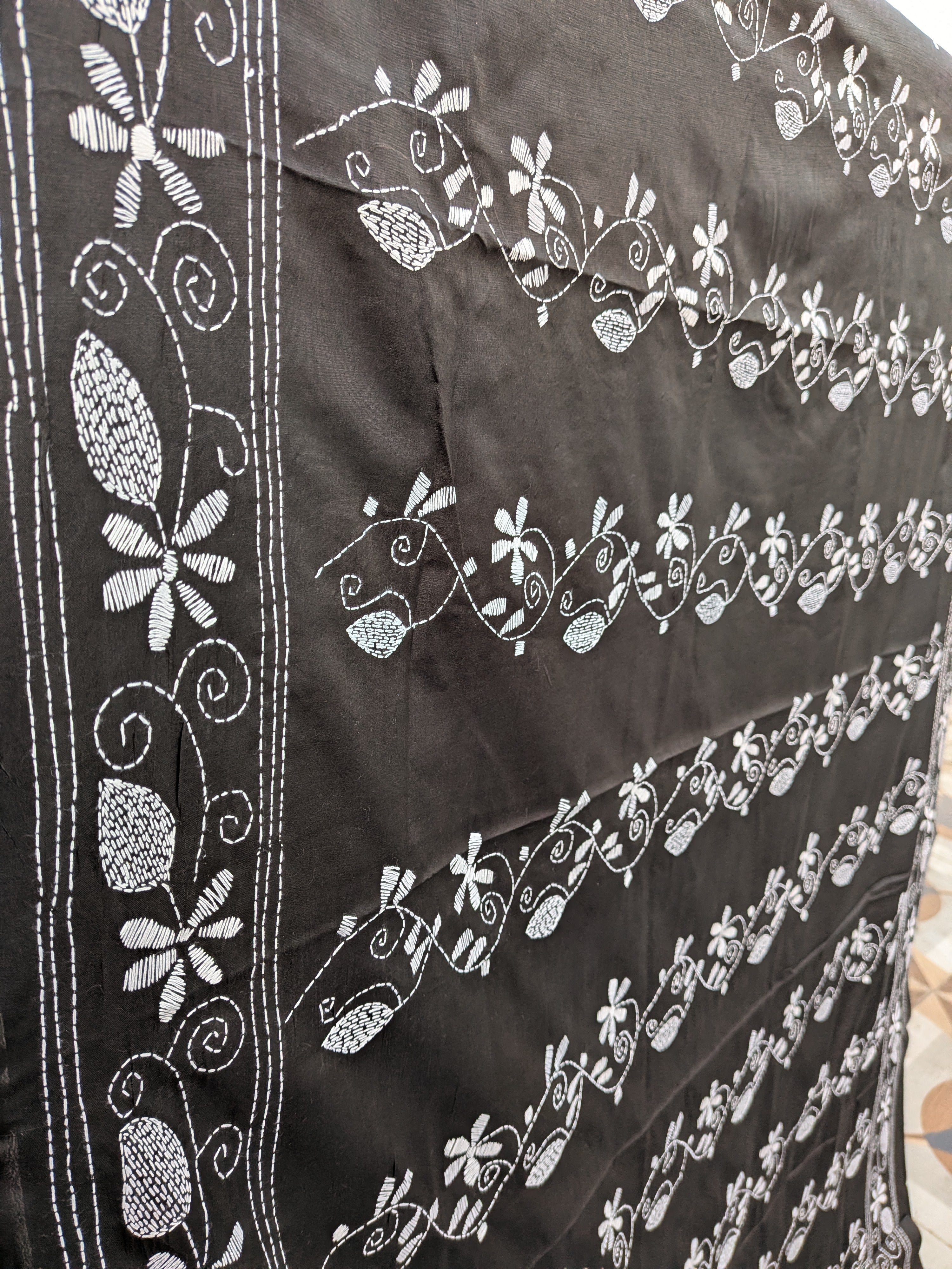 Black Kantha on semi silk
