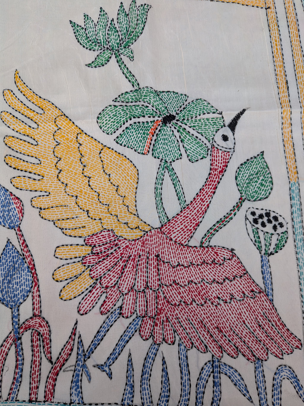 Swan Hand stitched Kantha saree