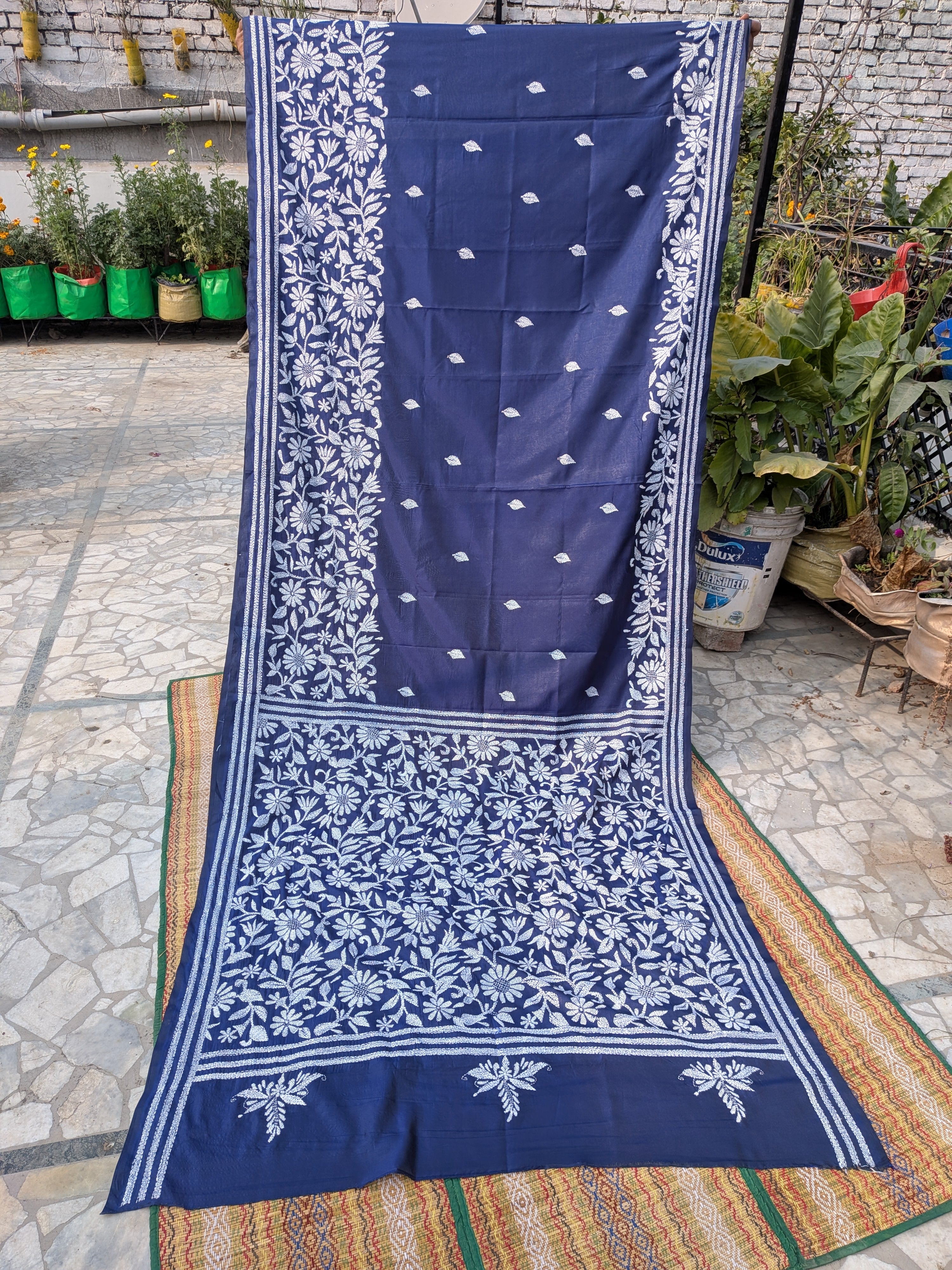 Royal blue kantha saree