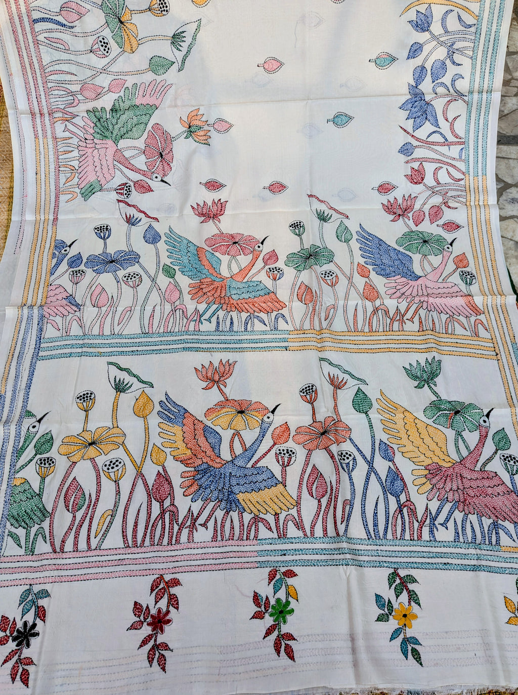 Swan Hand stitched Kantha saree