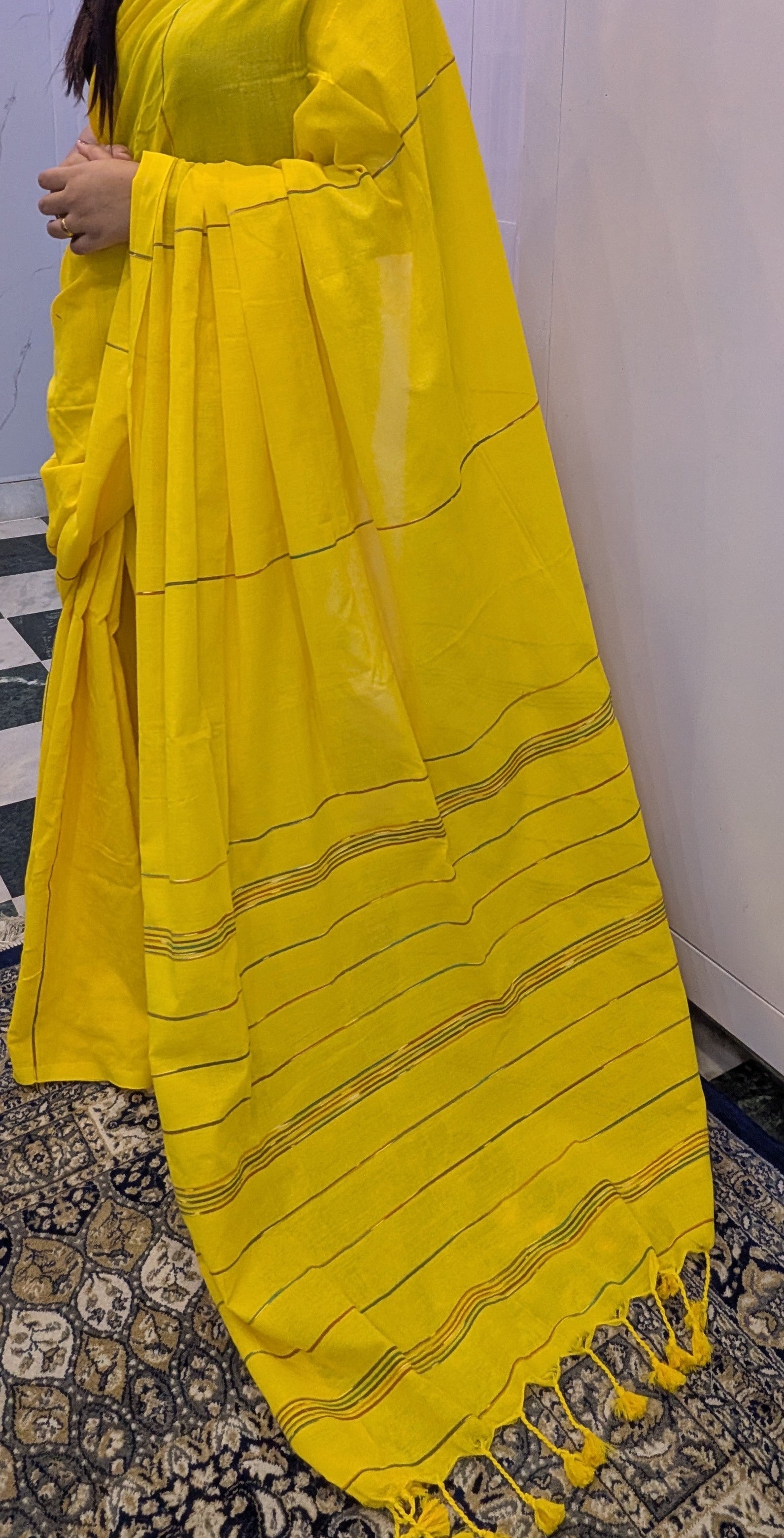 Khadi cotton saree yellow