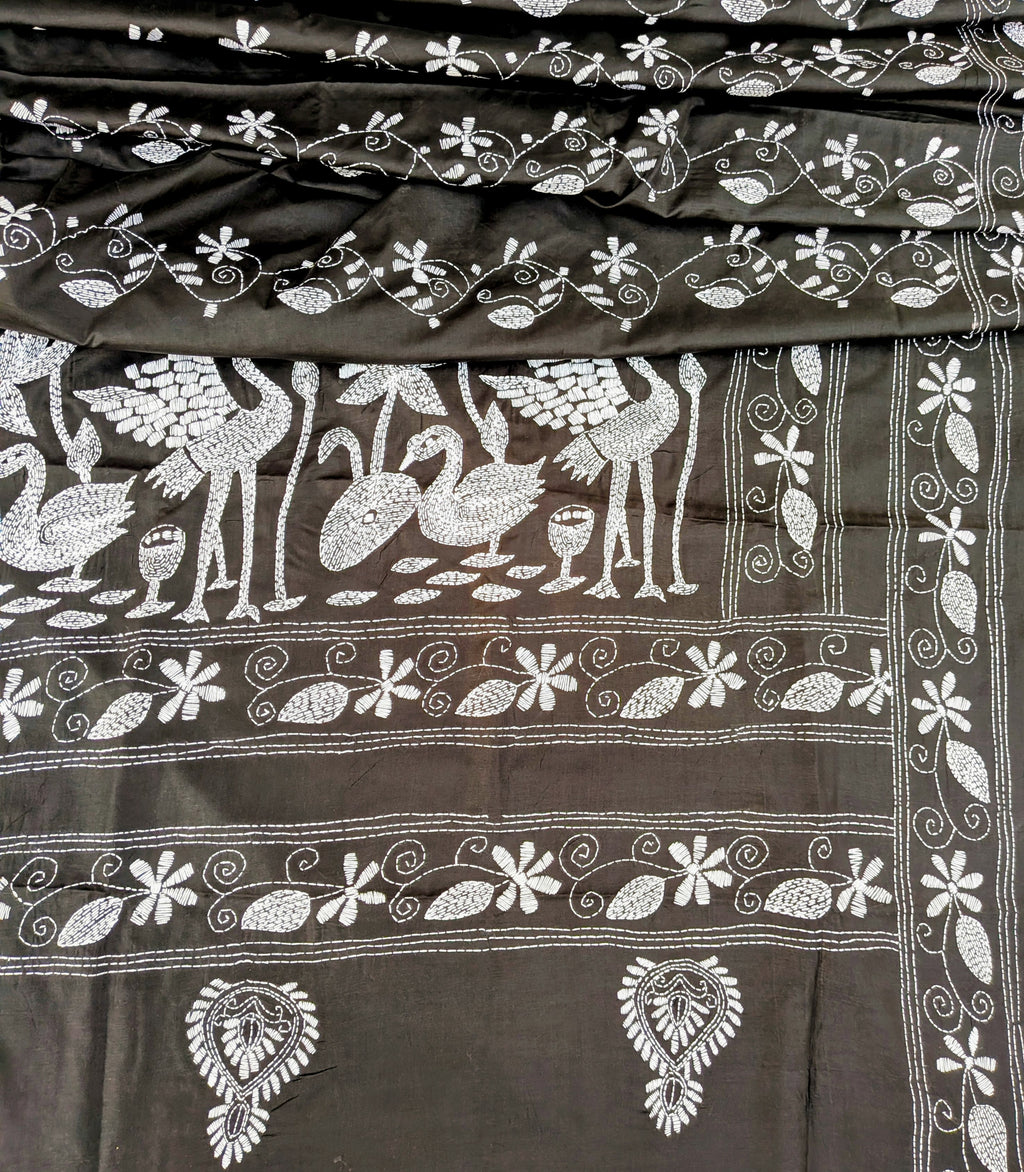 Black Kantha on semi silk