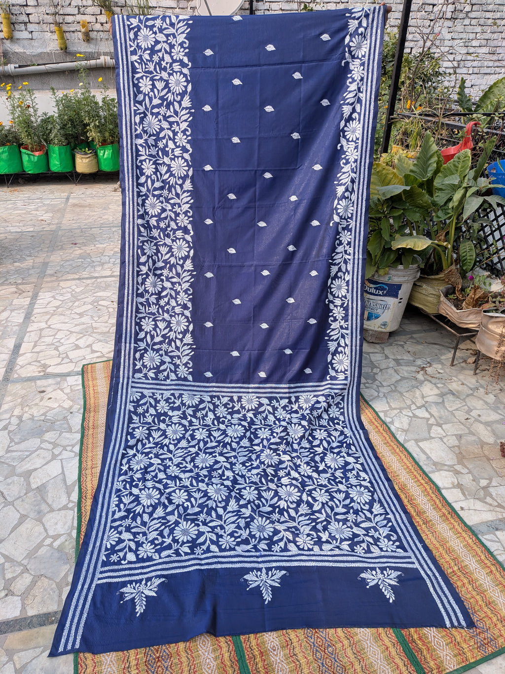 Royal blue kantha saree