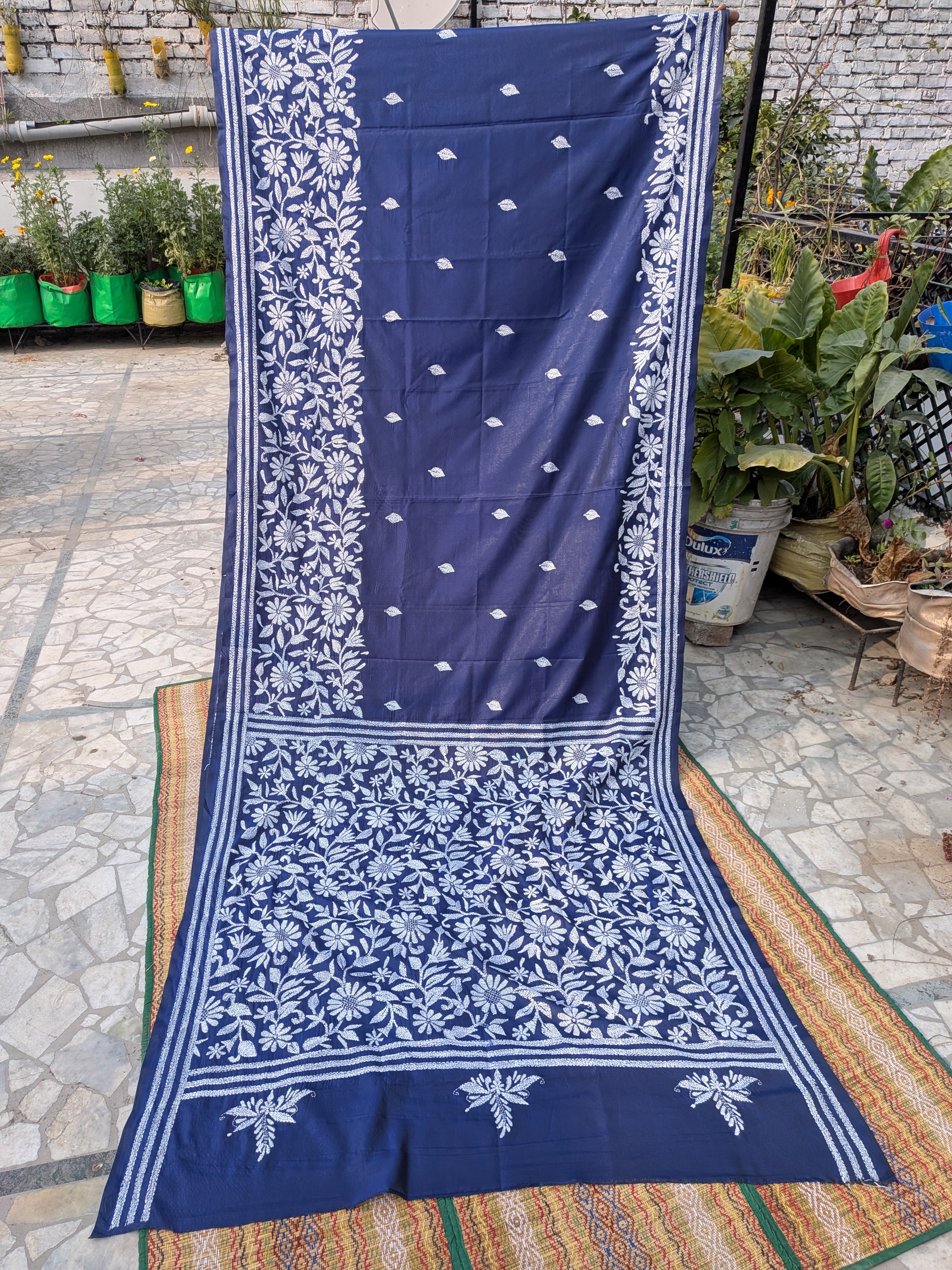Royal blue kantha saree