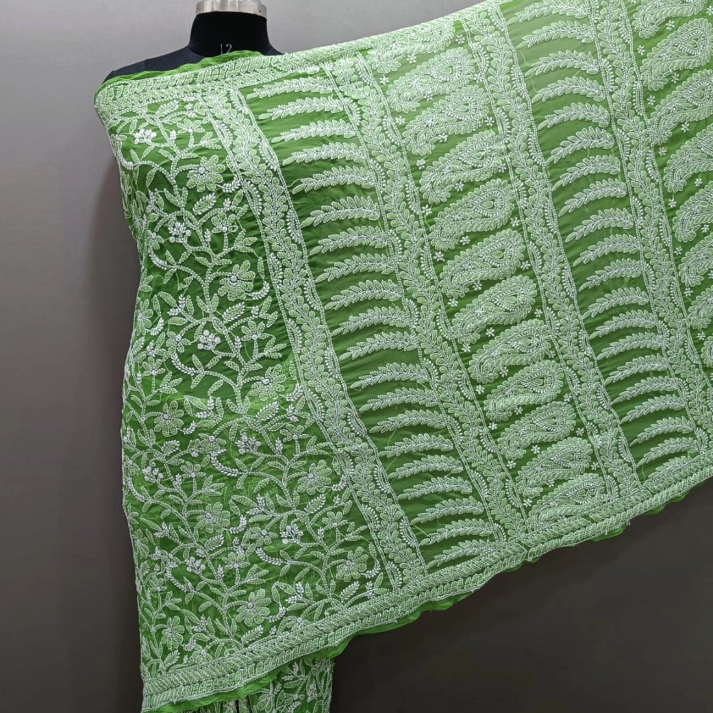 Light green full jaal saree