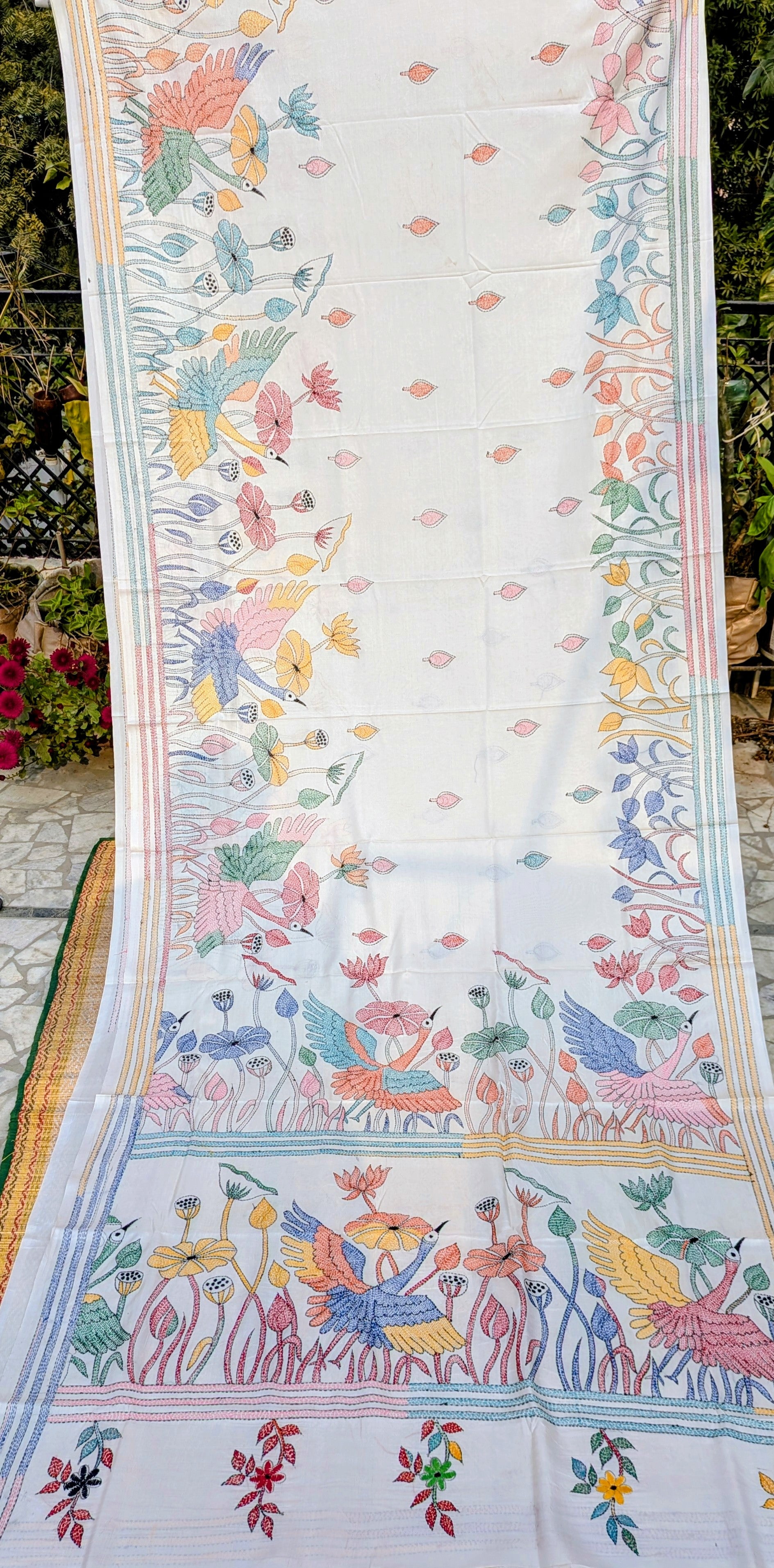 Swan Hand stitched Kantha saree