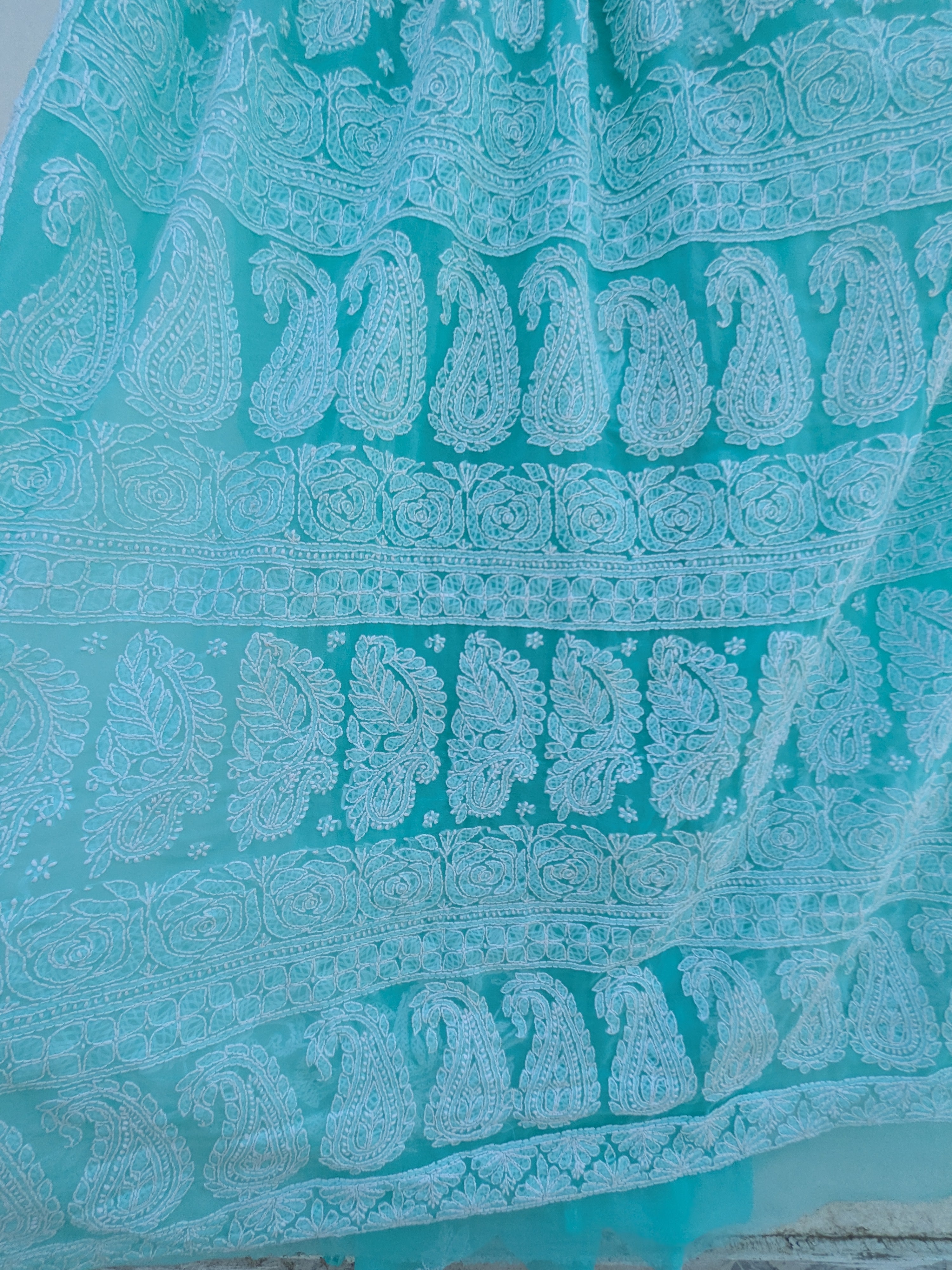 Sea green half jaal saree