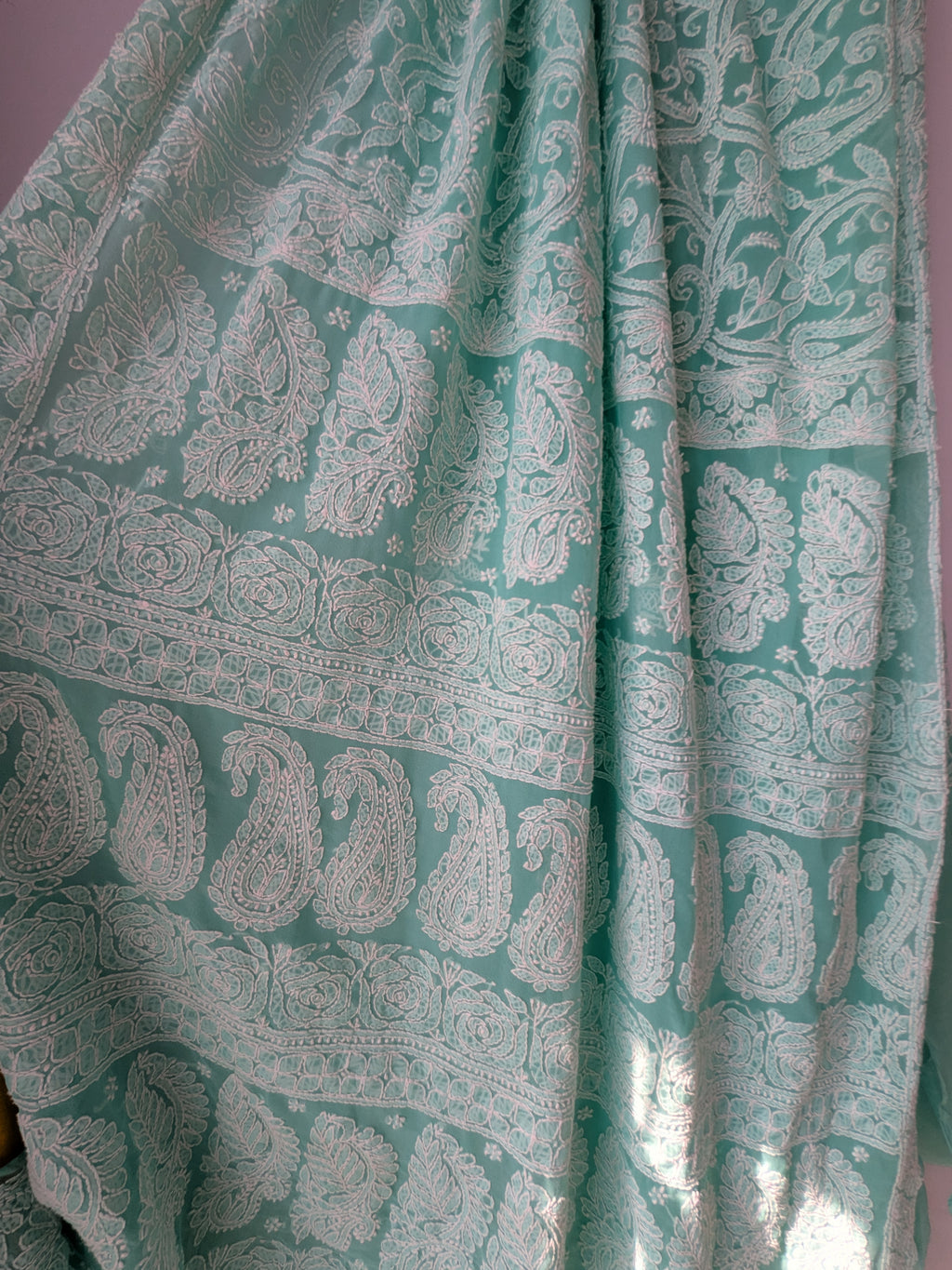 Sea green half jaal saree