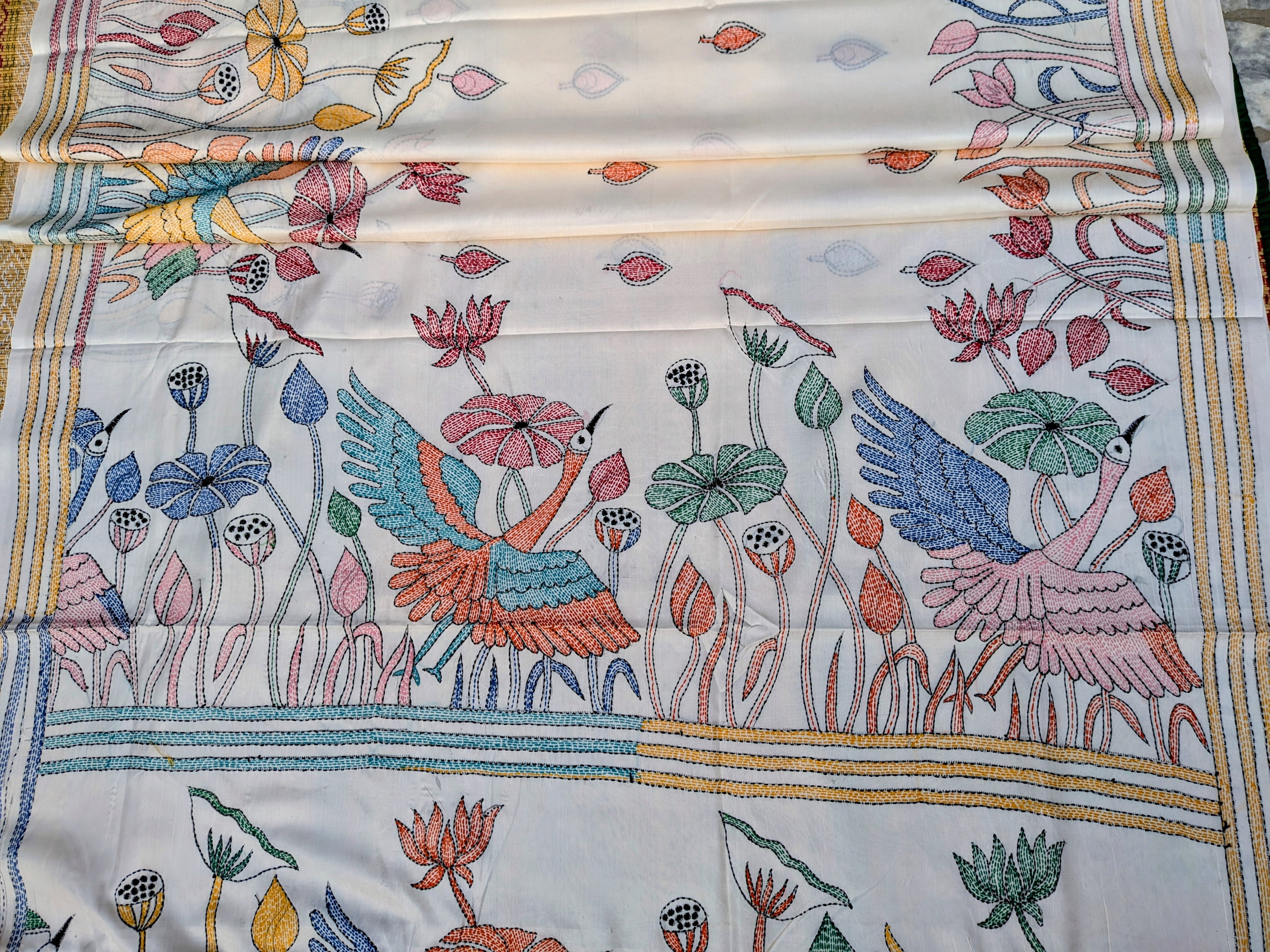 Swan Hand stitched Kantha saree