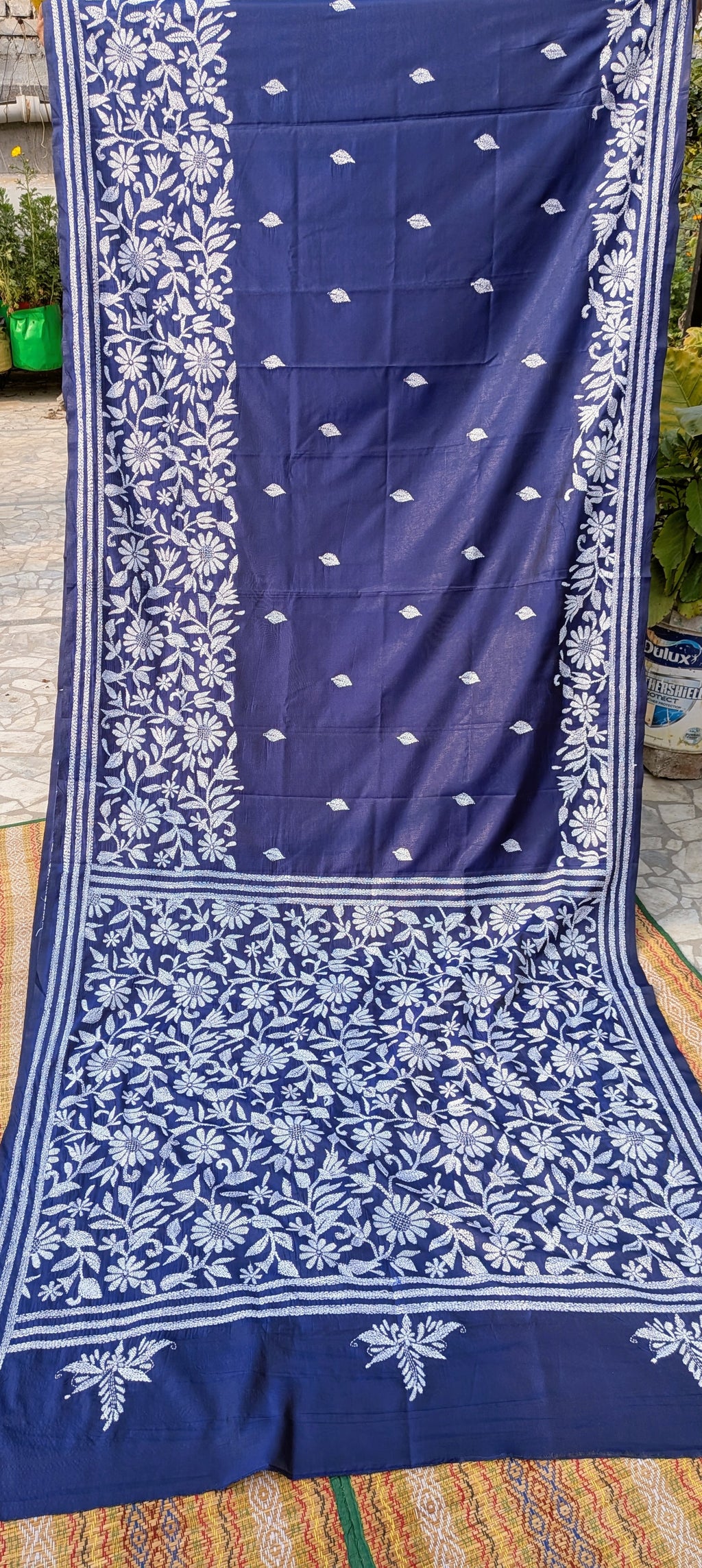 Royal blue kantha saree