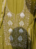 Mehndi green mul chanderi set