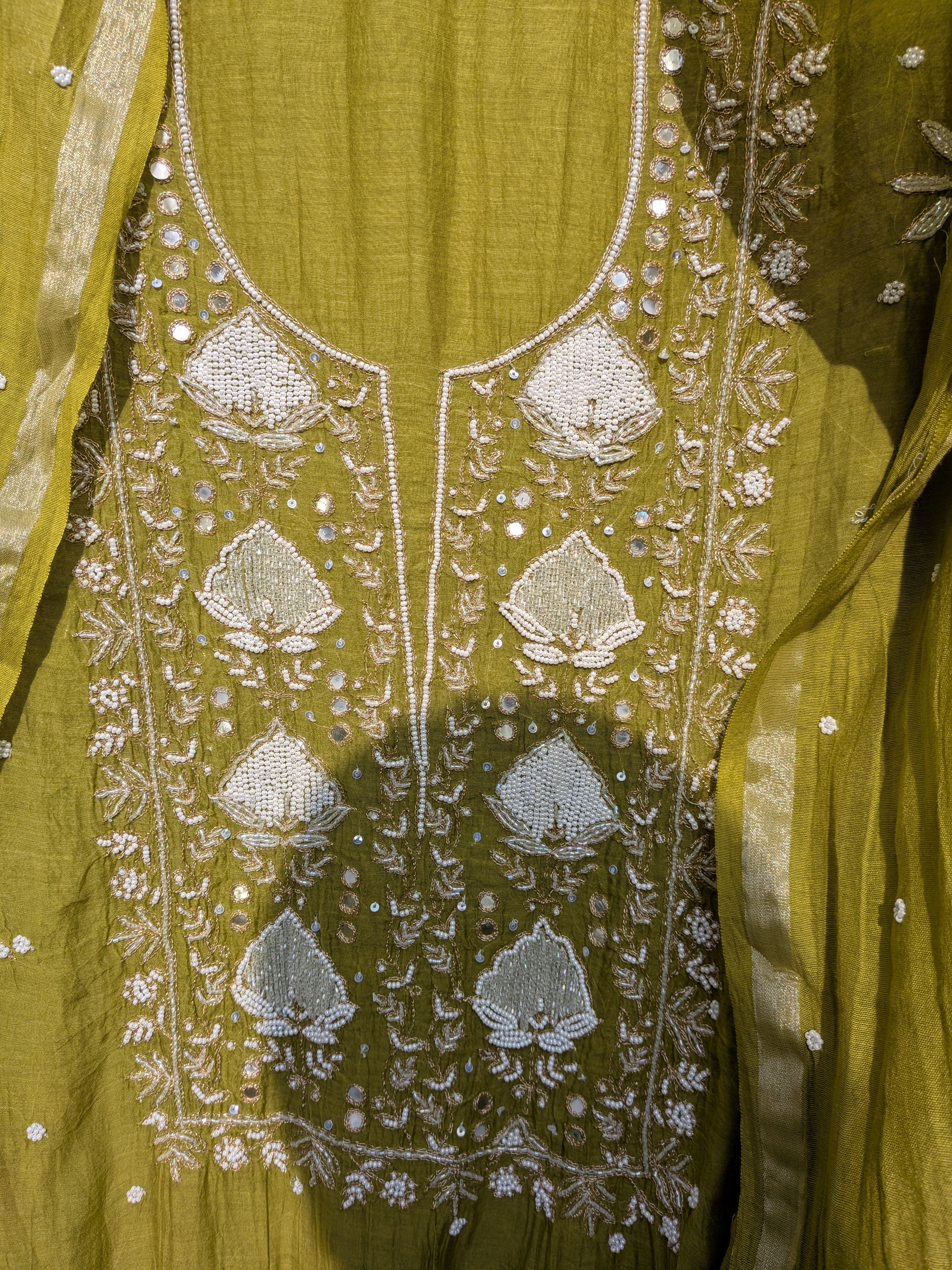Mehndi green mul chanderi set