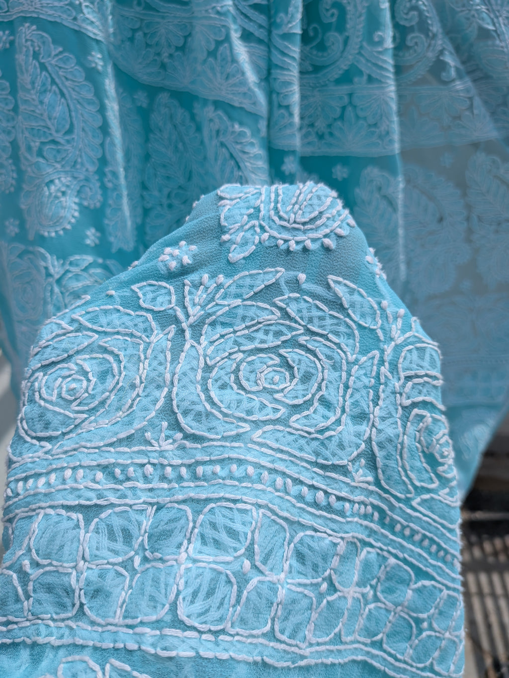 Sea green half jaal saree